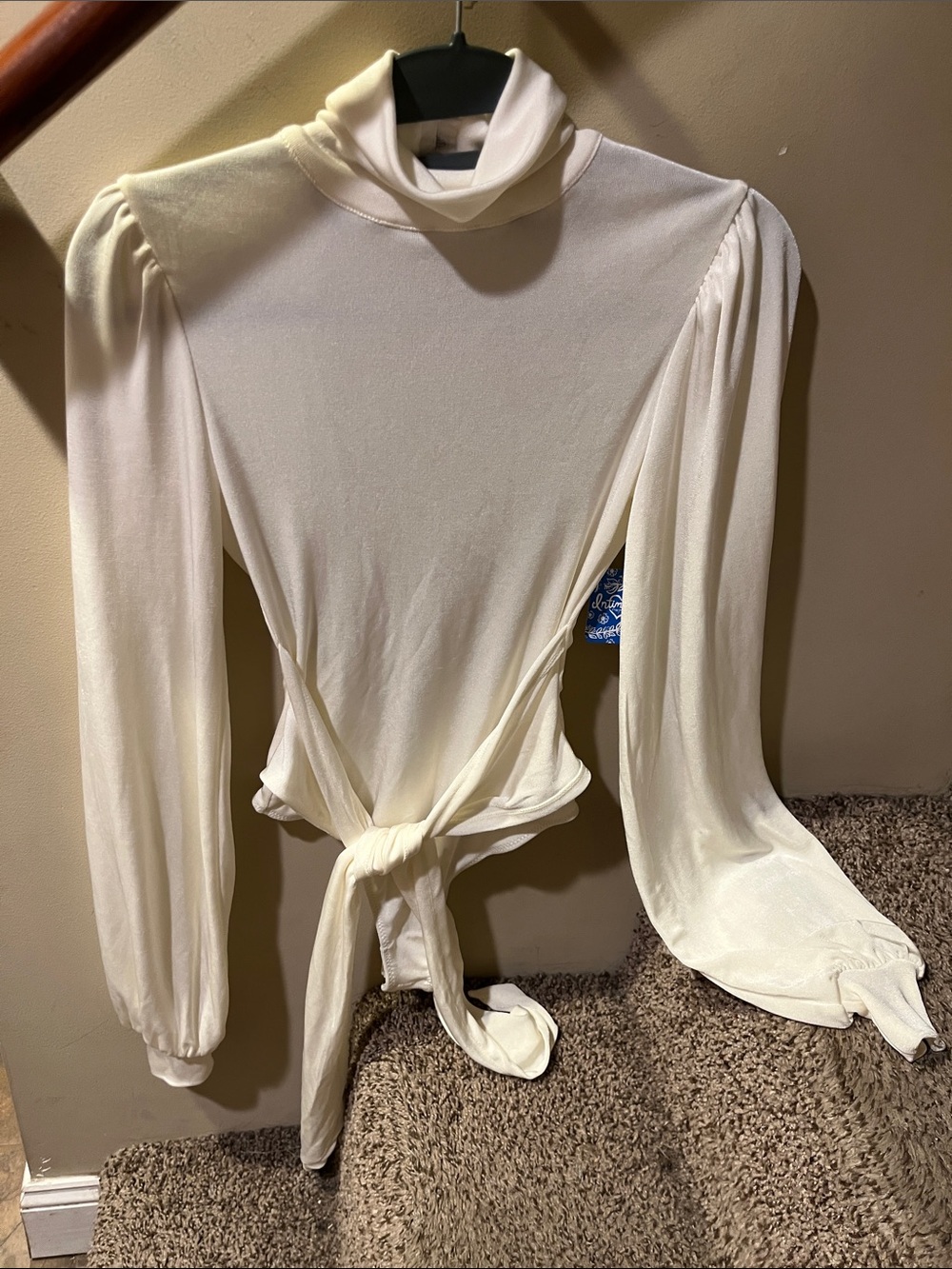 Free People Cream Turtleneck Tie-Waist Long Sleeve Bodysuit